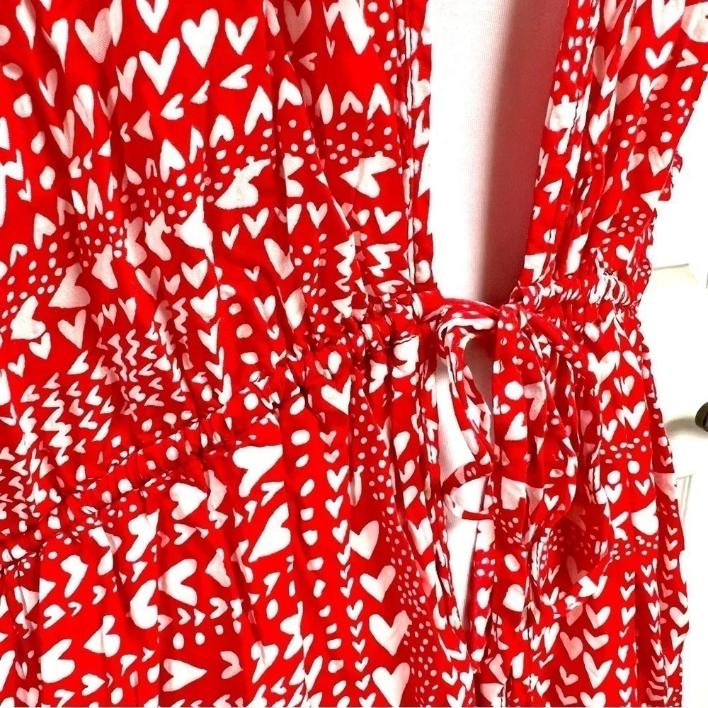 Victoria's Secret Womens Kimono One Size Red Heart Tie Front swim cover-up robe